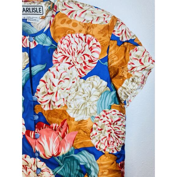 Vtg Carlisle Silk Bright Floral Button Up Size 6 - Picture 6 of 6